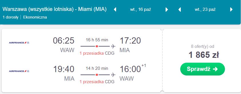 miami z warszaw loty