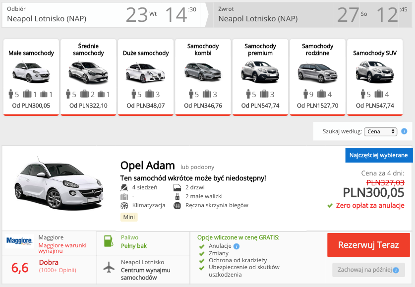 zarezerwuj auto w neapolu