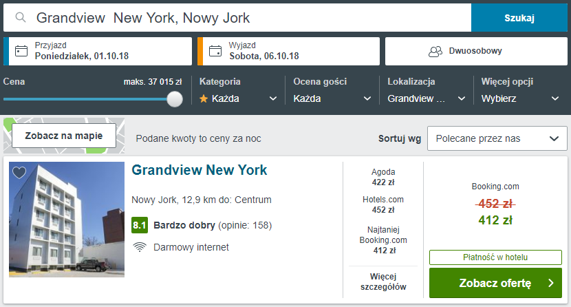 Rezerwacja obiektu w Nowym Jorku
