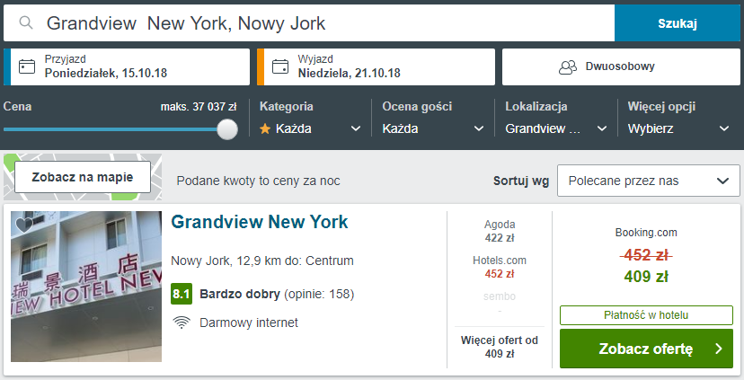 Rezerwacja noclegu w Nowym Jorku