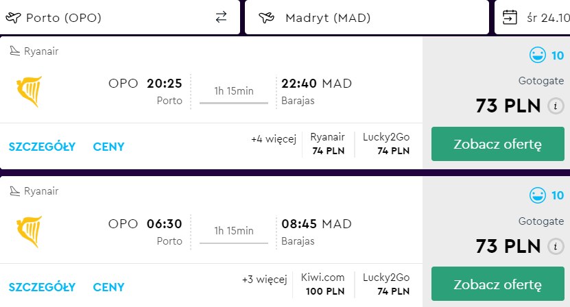 rezerwacja lotów z porto do madrytu