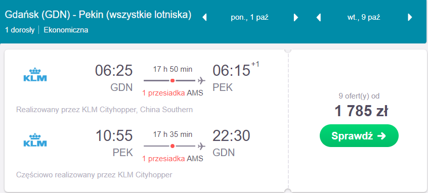 pekin z gdańska loty