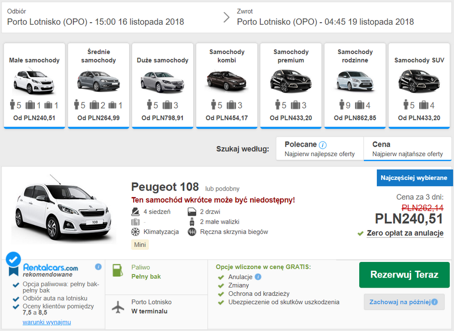 wypożyczenie auta w porto