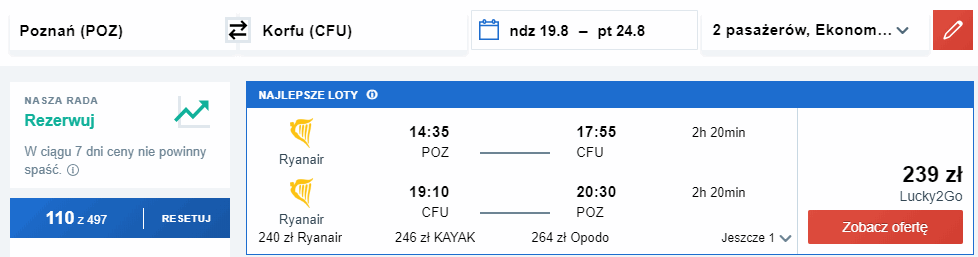 rezerwacja lotów z poznania na korfu