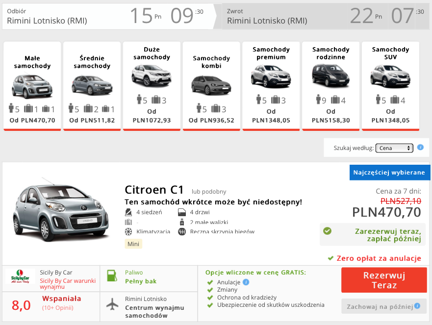 zarezerwuj auto w rimini