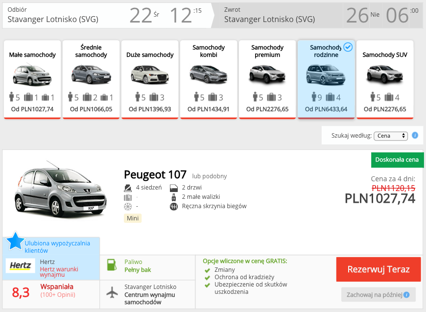 zarezerwuj auto w stavanger
