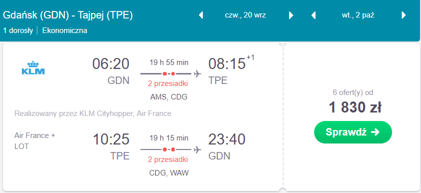 tajwan loty z Gdańska