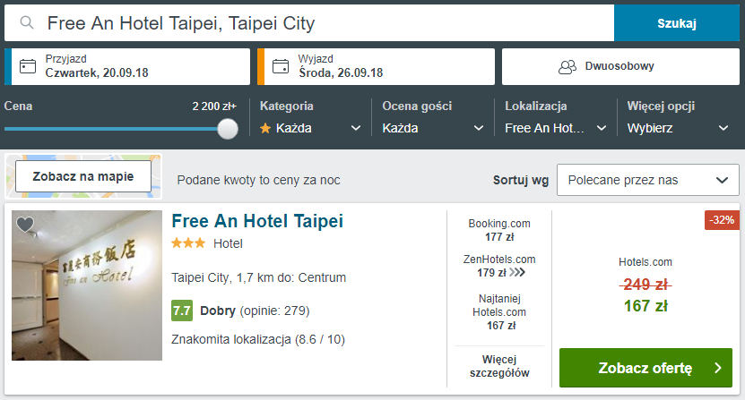 Rezerwacja obiektu w Tajpej