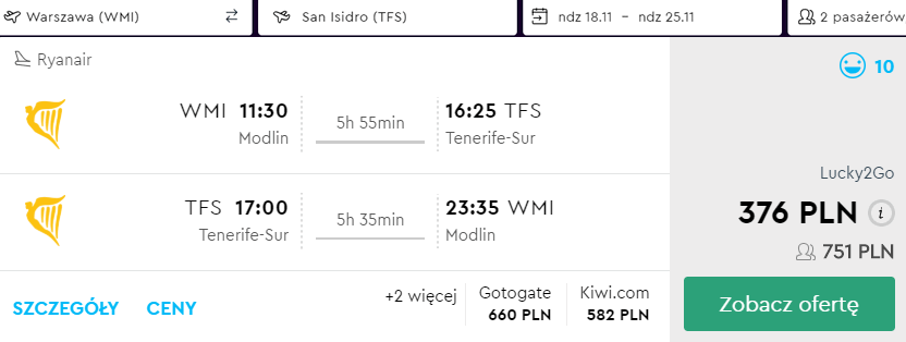 rezerwacja lotów z warszawy na teneryfę