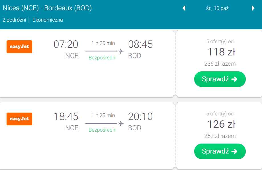 rezerwacja lotów z nicei do bordeaux