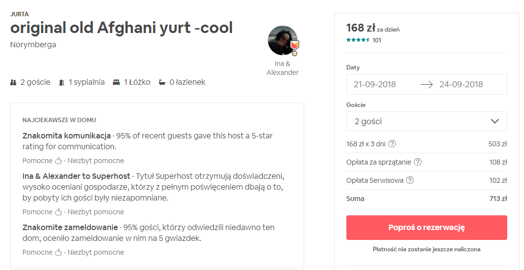 Airbnb rezerwacja