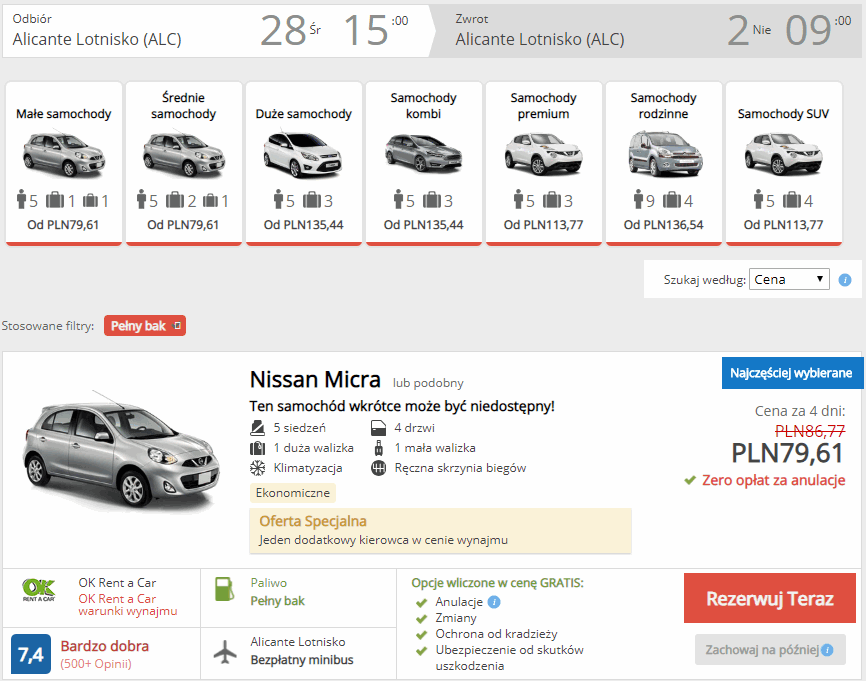 wynajem auta alicante