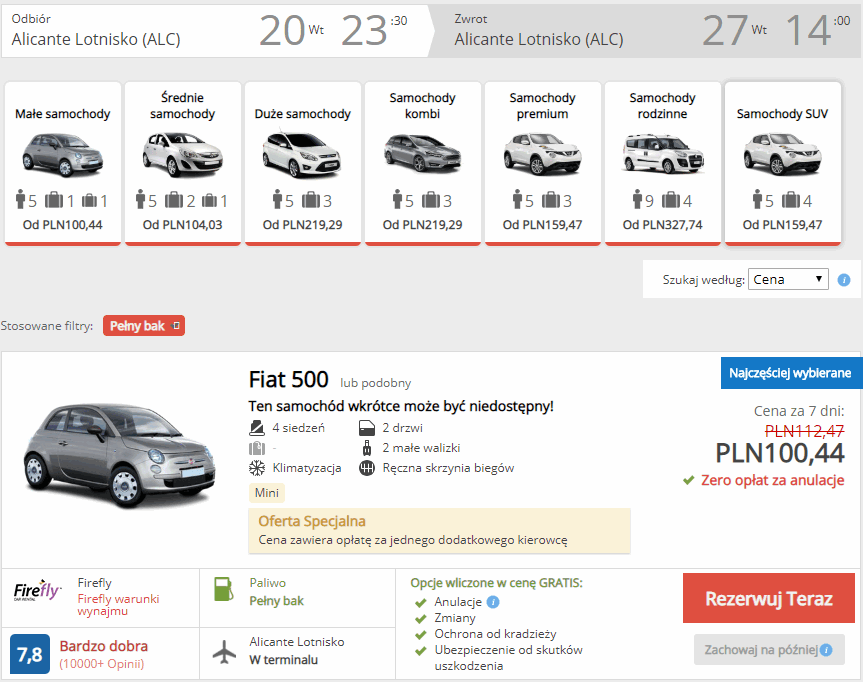 wynajem auta alicante