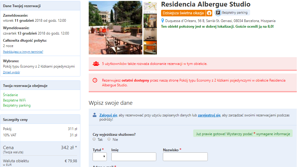 Rezerwacja obiektu w Barcelonie