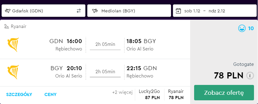 loty do bergamo na weekend