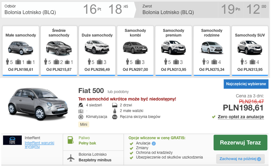 zarezerwuj auto w bolonii