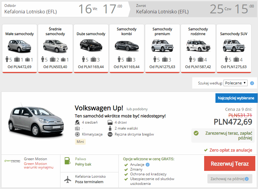 wynajem auta kefalonia