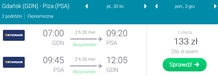 rezerwacja lotów do pizy