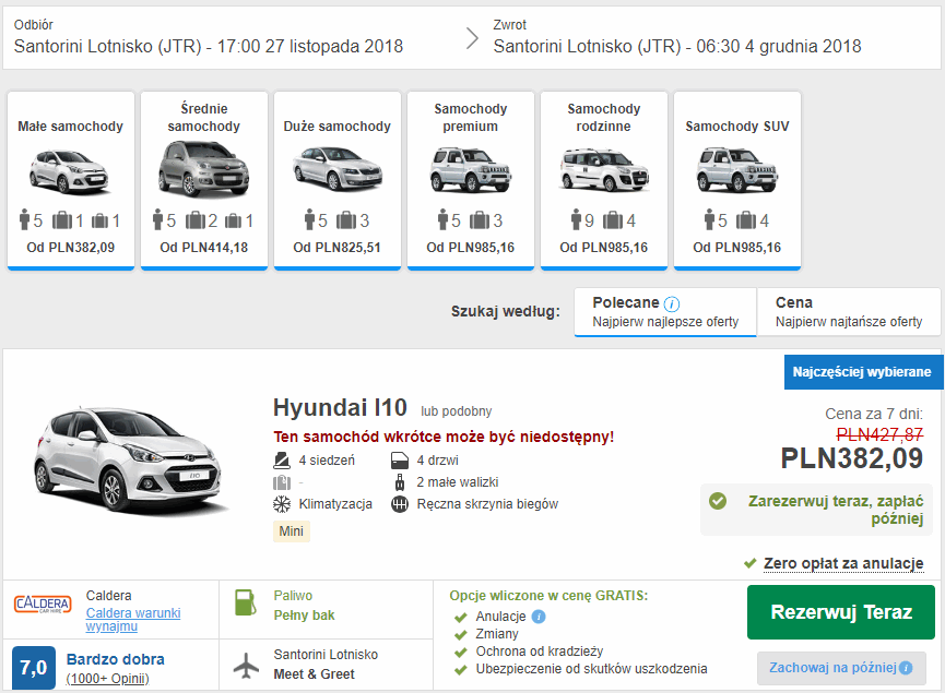 wynajem auta santorini