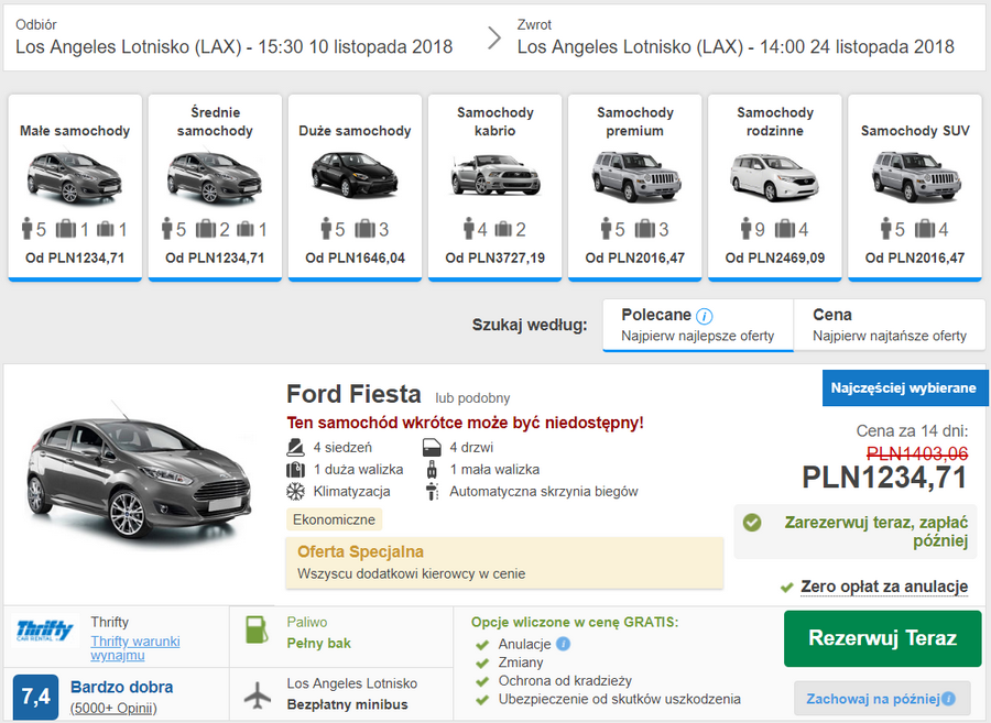 samochód kalifornia wypożyczenie