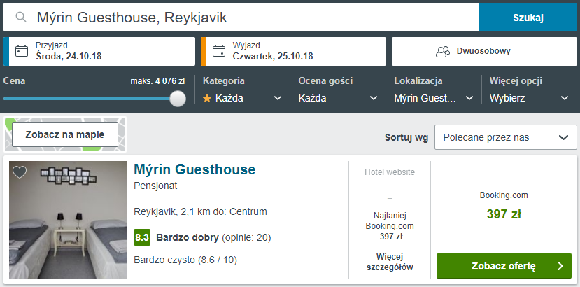 Rezerwacja obiektu w Reykjaviku