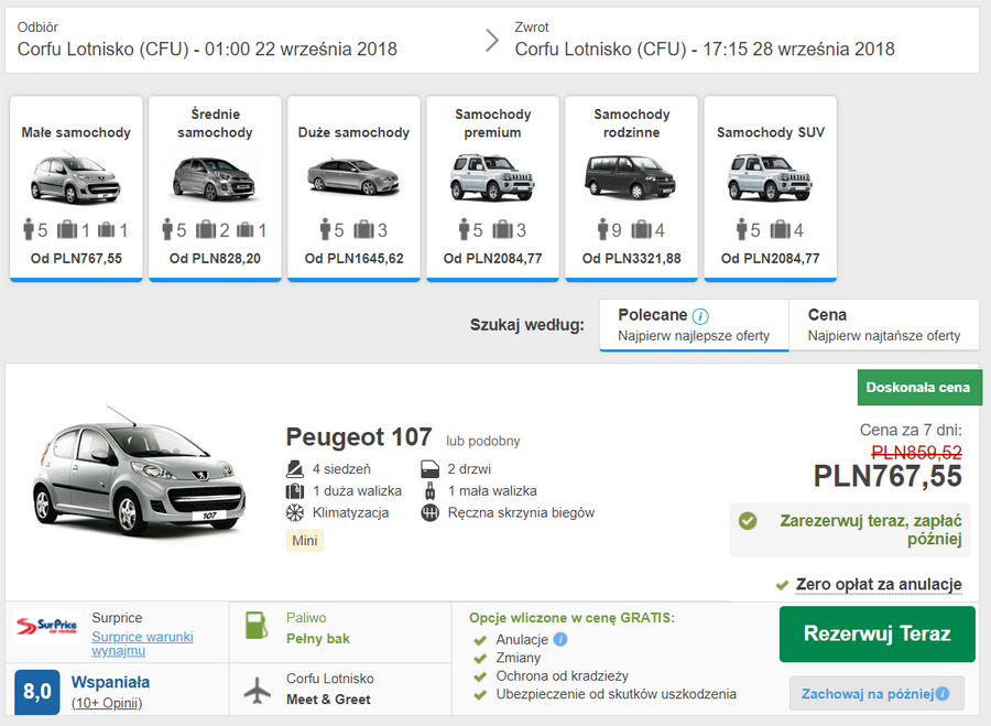 wypożyczenie samochodu korfu