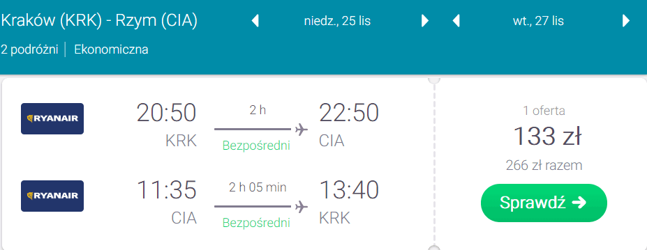 rezerwacja lotów z krakowa do rzymu