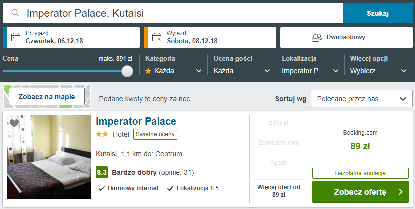 Rezerwacja obiektu w Kutaisi