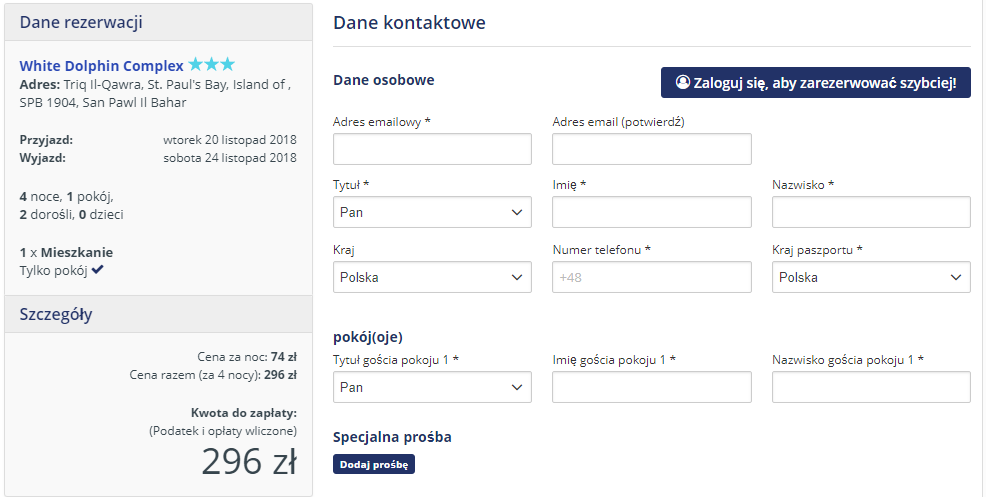 Rezerwacja obiektu