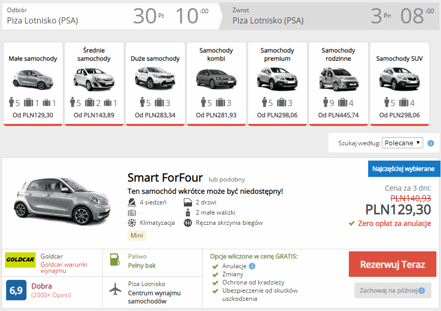 wynajem auta piza