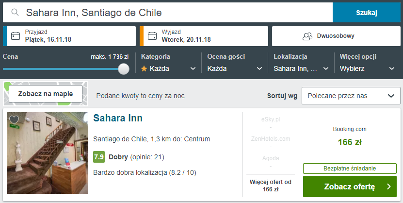 Rezerwacja obiektu w Santiago