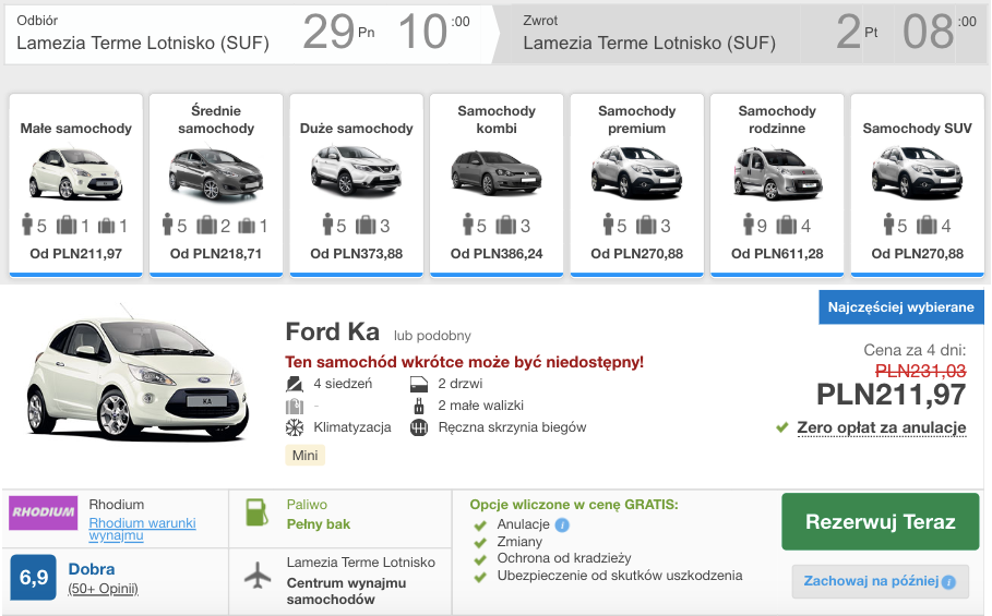 zarezerwuj auto wlamezii