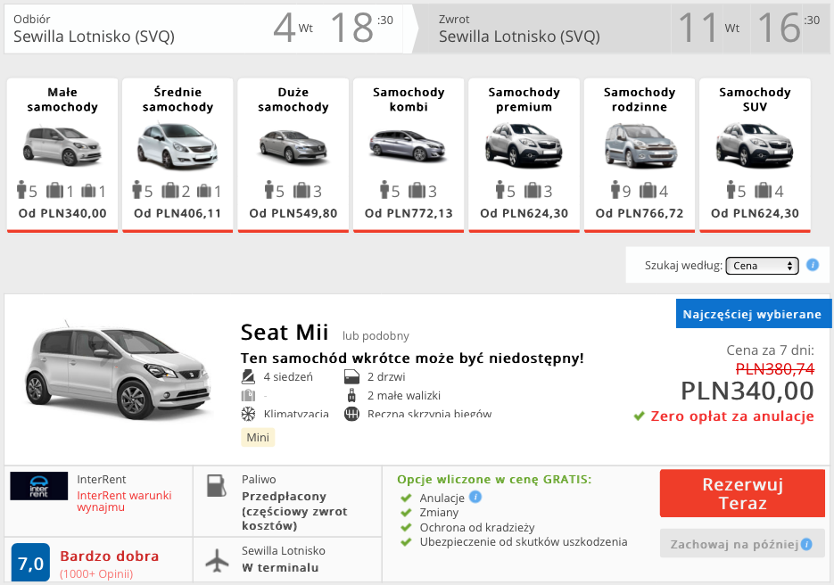 zarezerwuj auto w sewilli
