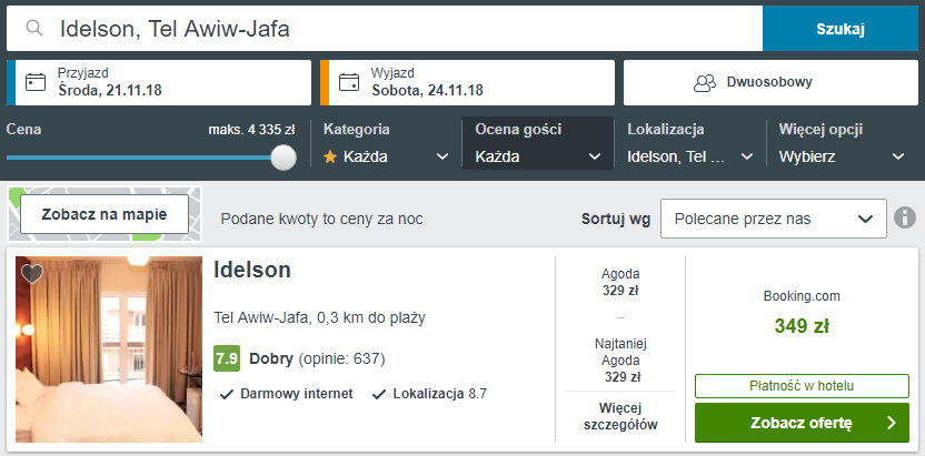 Rezerwacja obiektu w Tel Awiwie