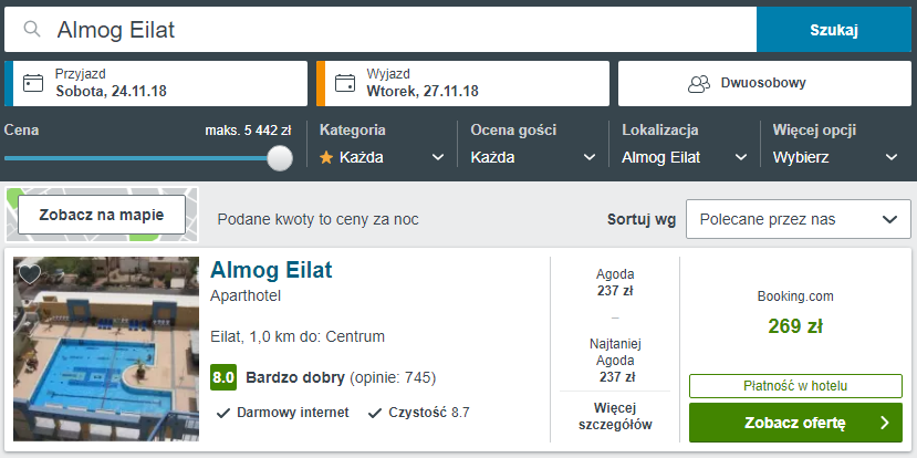 Rezerwacja obiektu w Ejlacie