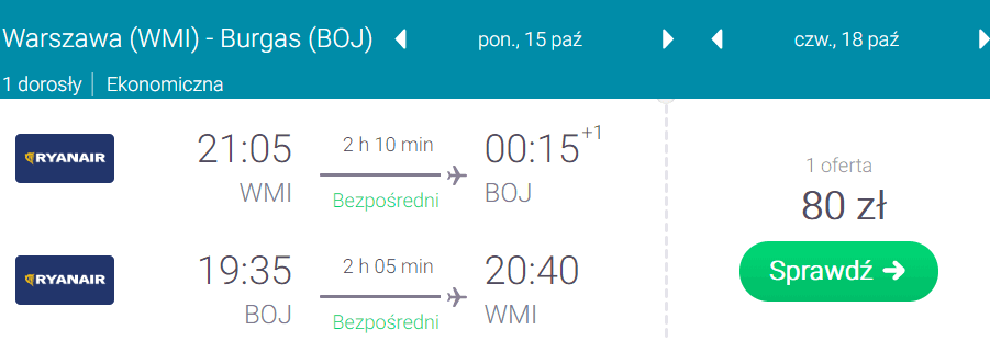 rezerwacja lotów z warszawy do burgas