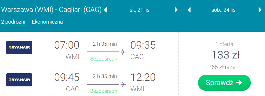 rezerwacja lotów do cagliari