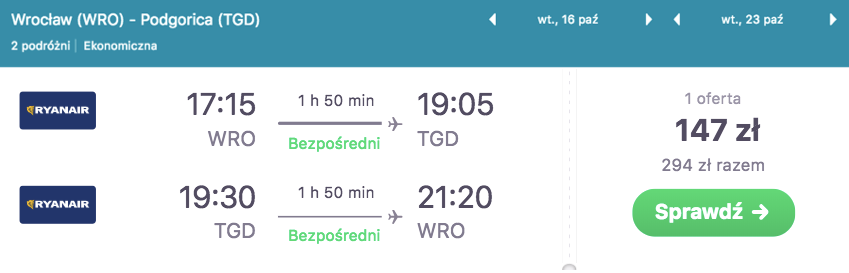 zarzerwuj loty do podgoricy