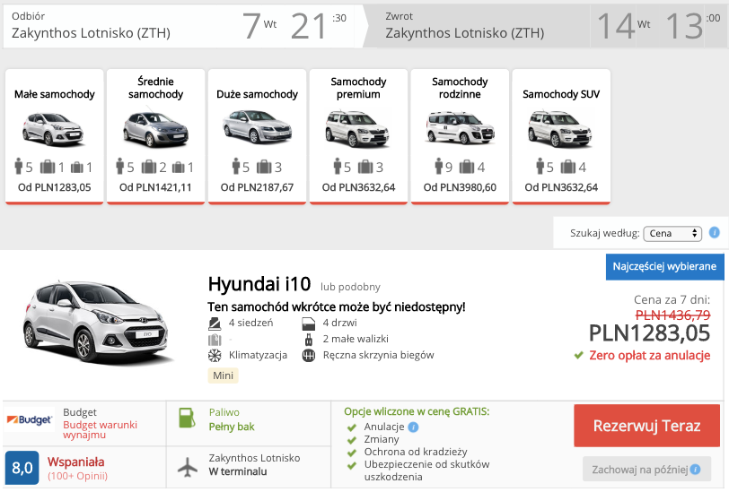 zarezerwuj auto na zakyhtos