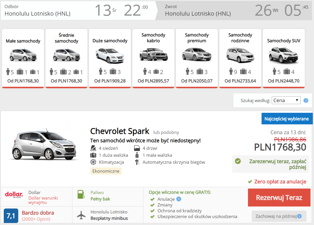 honolulu wypożyczenie samochodu