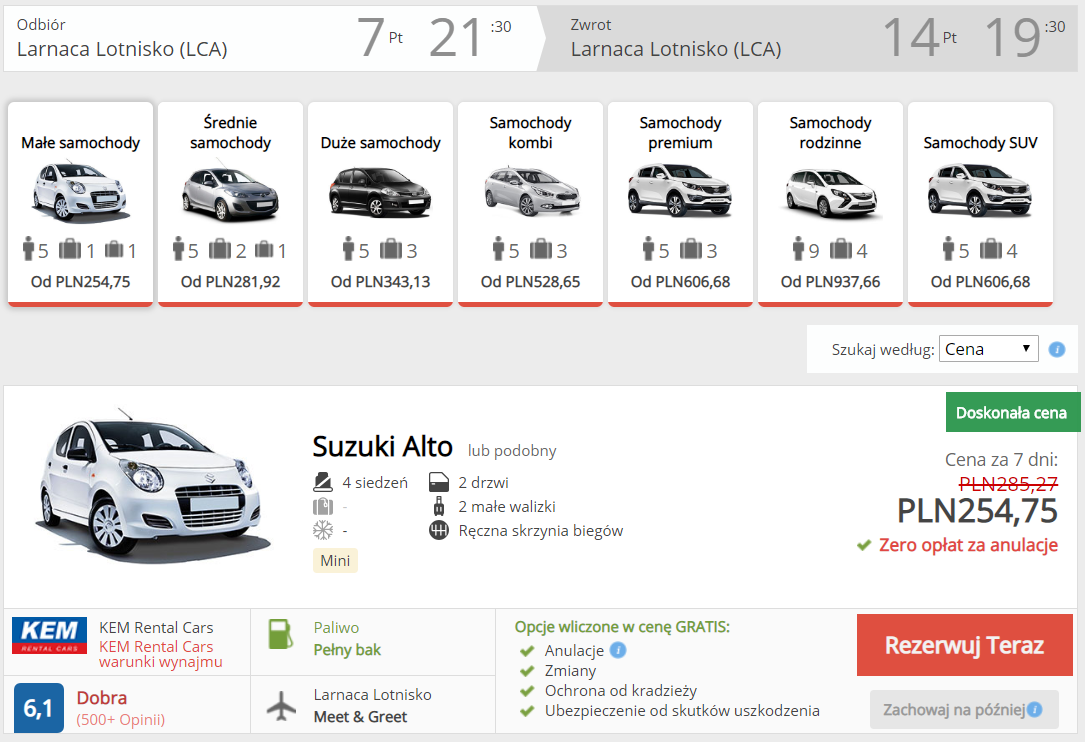 larnaka wypożyczenie samochodu