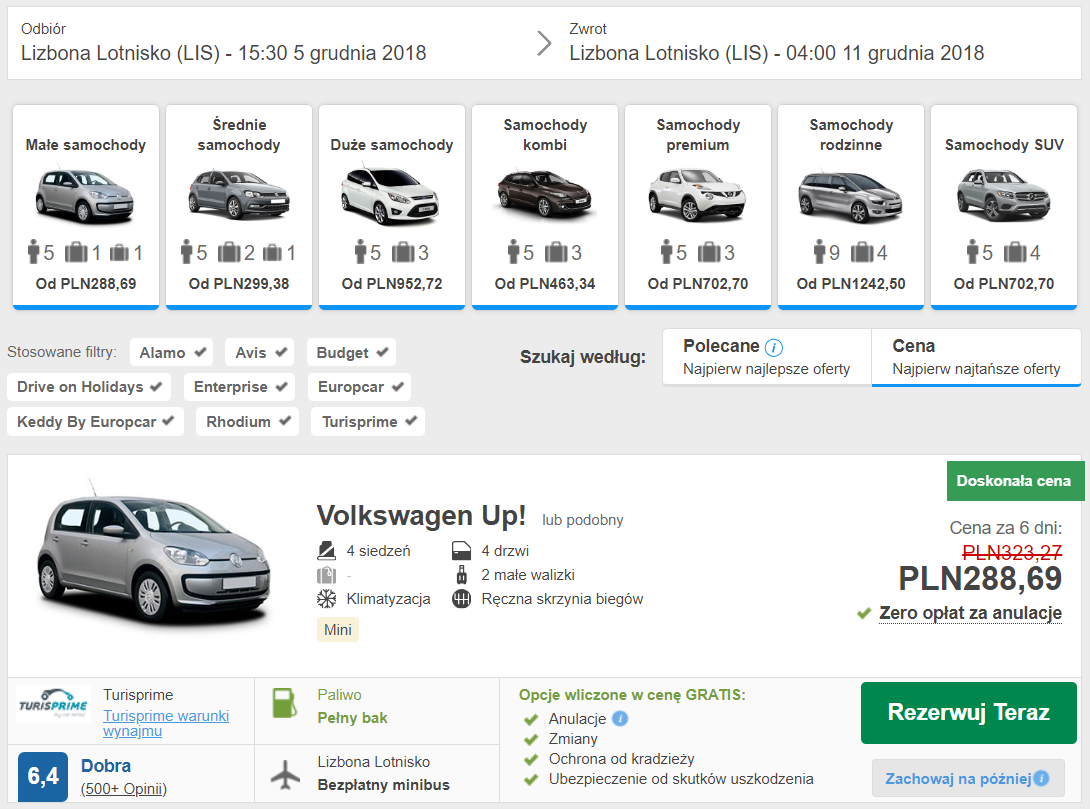 lizbona wypożyczenie auta