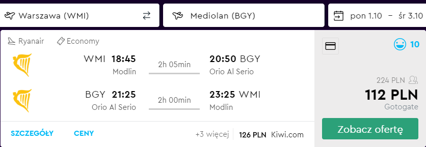 loty do mediolanu bergamo
