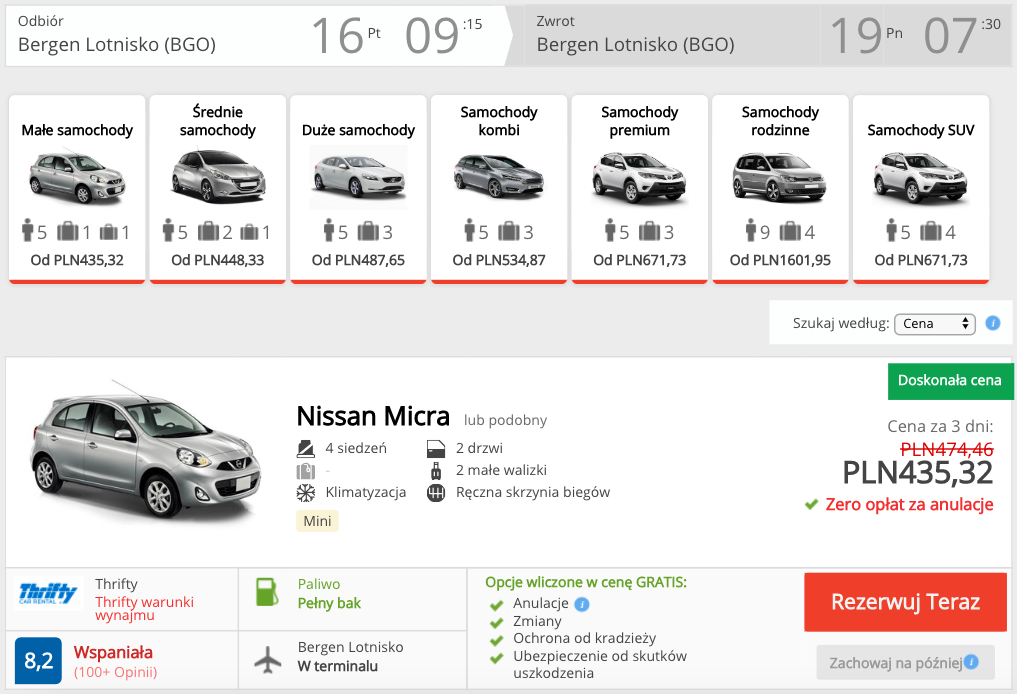 zarzerwuj auto w bergen