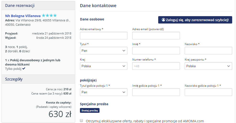 Rezerwacja obiektu