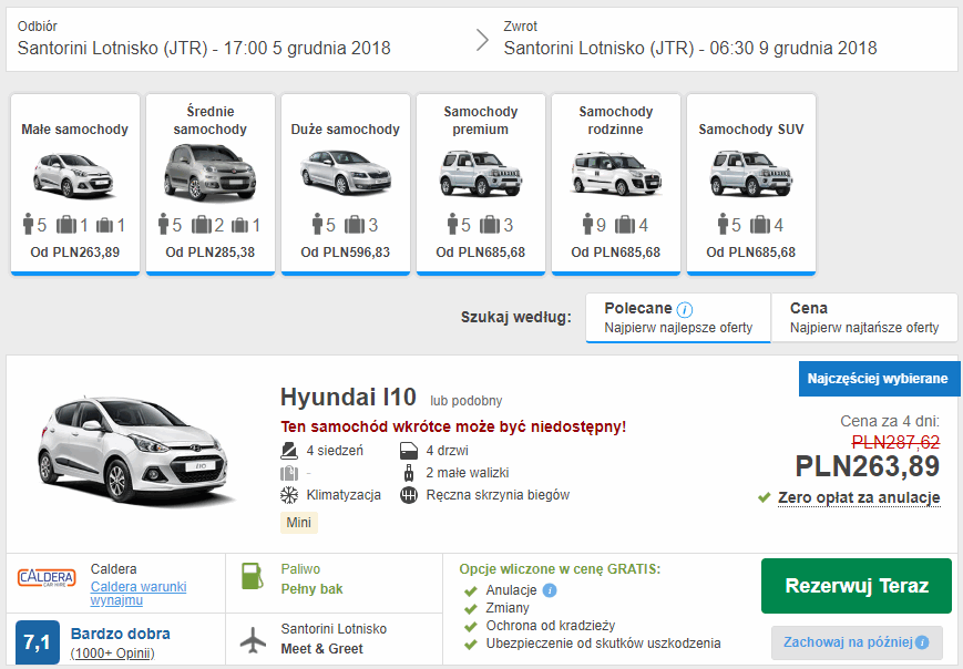 wynajem auta santorini