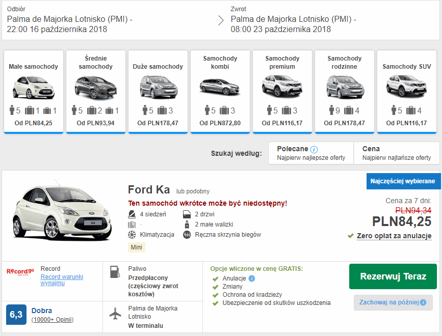 wynajem auta majorka