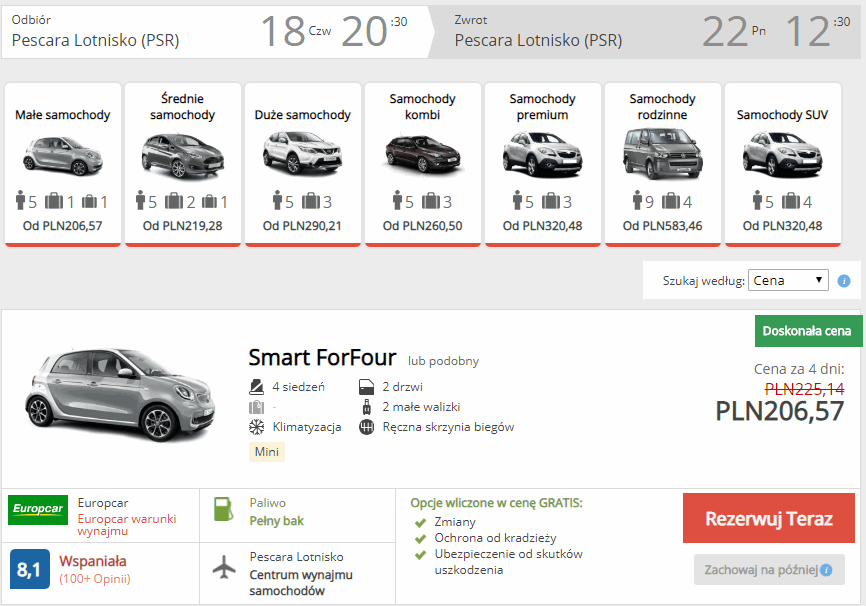 pescara wynajem auta