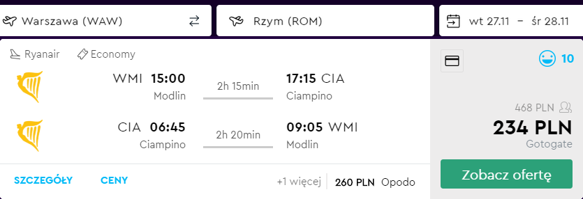 loty do rzymu z warszawy