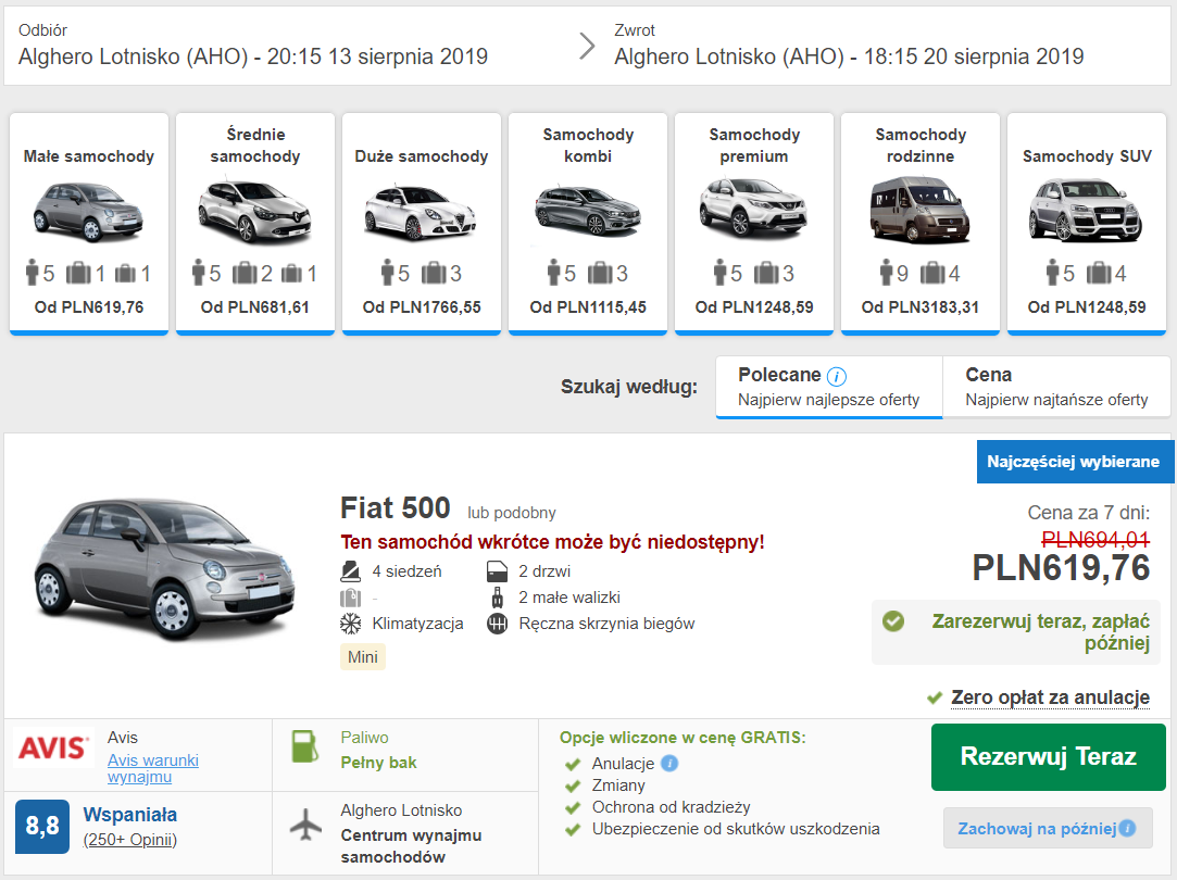auto na sardynii